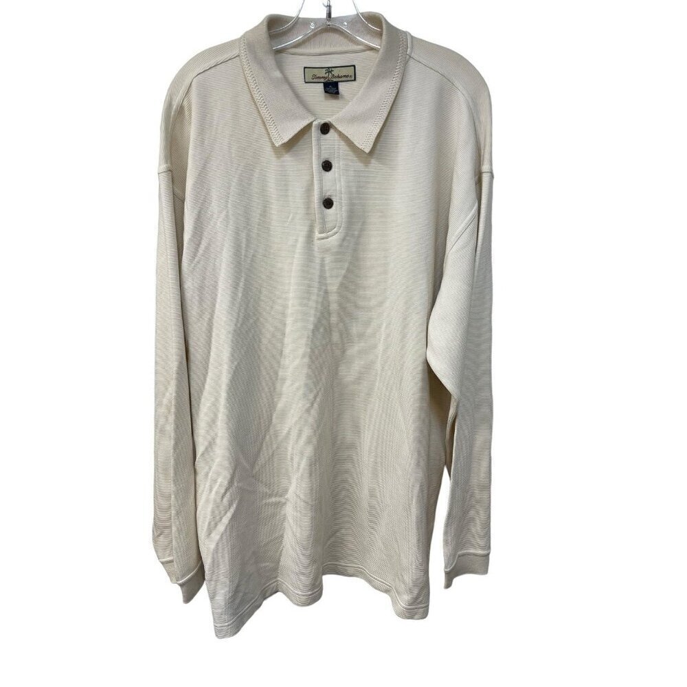 Tommy Bahama Men's XL Silk & Cotton Long Sleeve Sweatshirt Polo Cream Beach